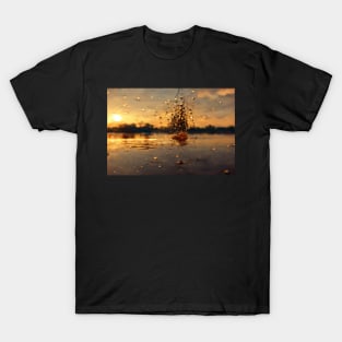 Sunset Lake Raindrops In Golden Houer Cloudscape T-Shirt